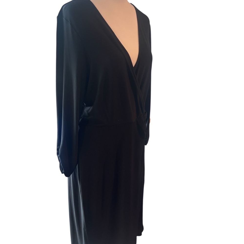 White House Black Market Black Wrap Dress Ruched Waist Long Sleeve XL